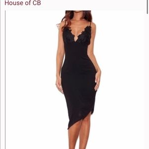HOUSE OF CB Black Caprice Slip Dress Asymmetric Lace Overlay